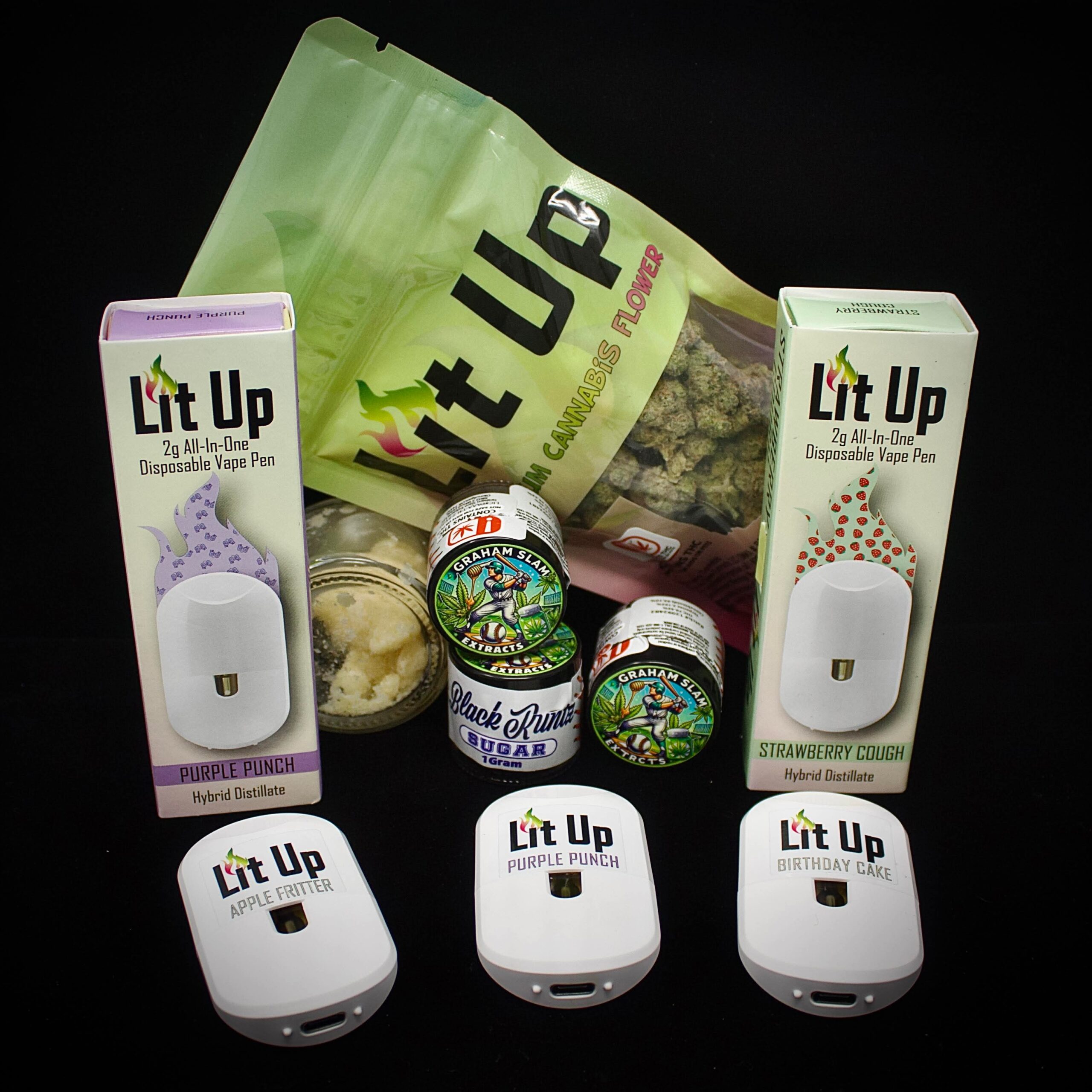 LitUp cannabis product lineup including vapes, concentrates and flower