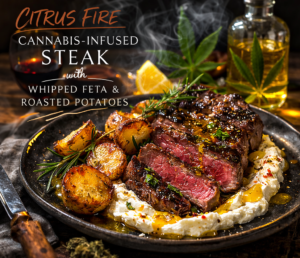 Citrus Fire Cannabis-Infused Steak with Whipped Feta & Roasted Potatoes
